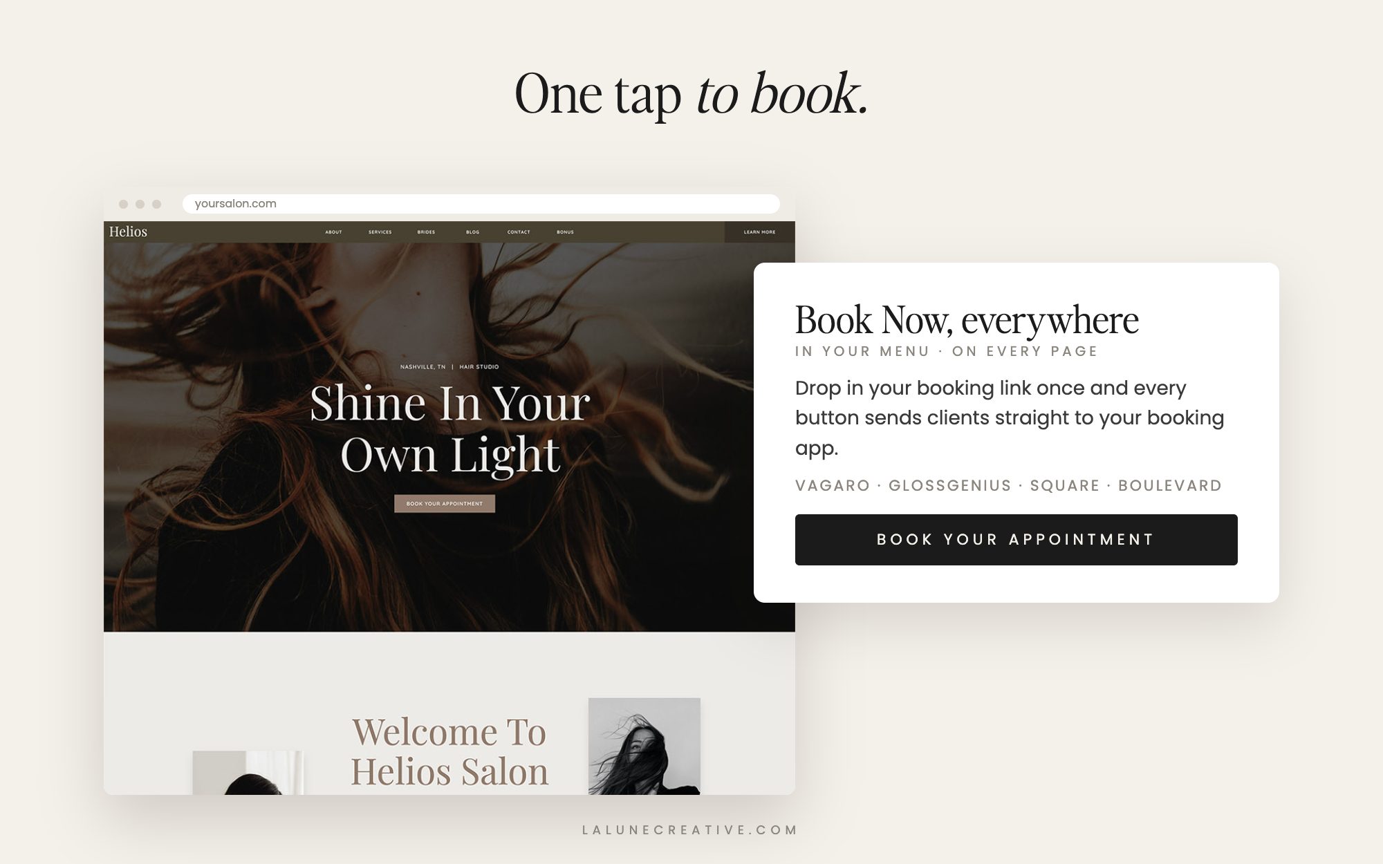 Salon website with a book now button on every page