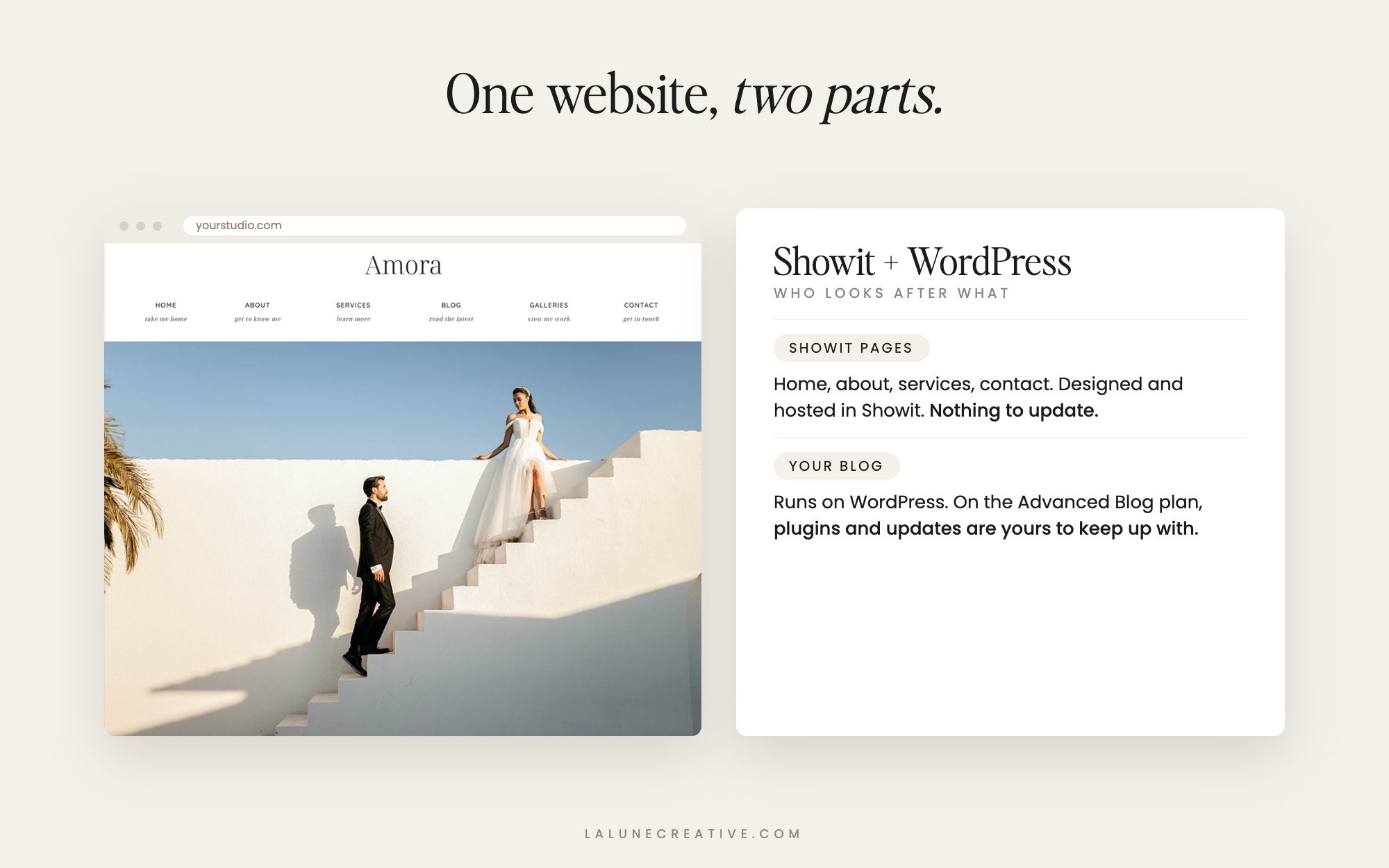 A Showit website has two parts: Showit pages and a WordPress blog