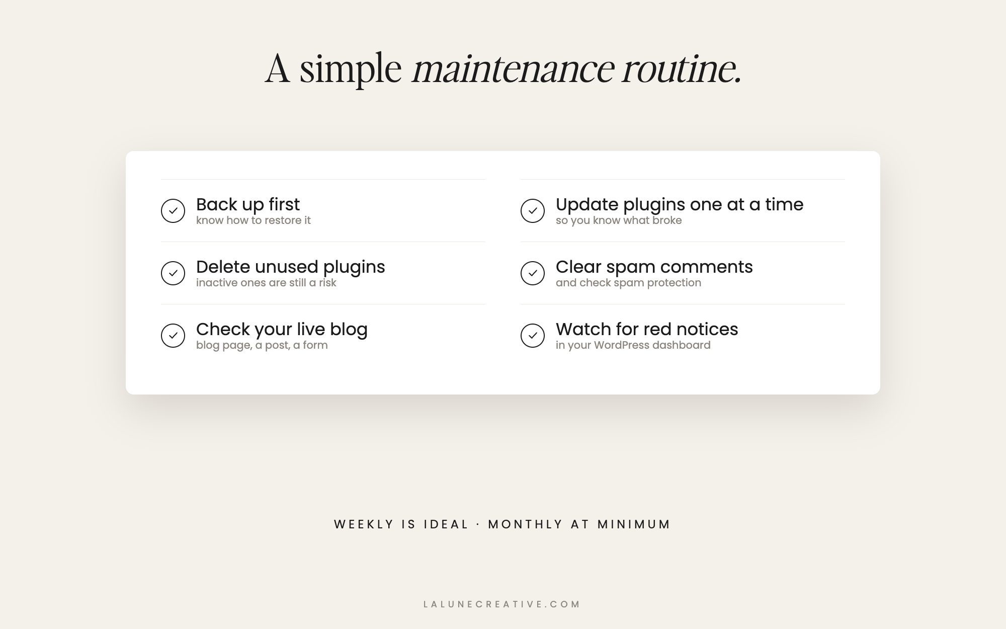 Simple WordPress blog maintenance routine checklist